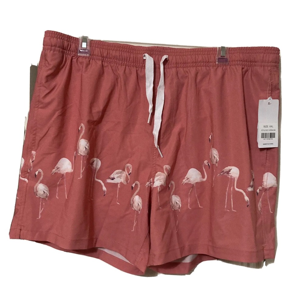 maamgic Mens NEW Swim Trunks Quick Dry Swim Shorts Mesh Lining Sz XXL Flamingos